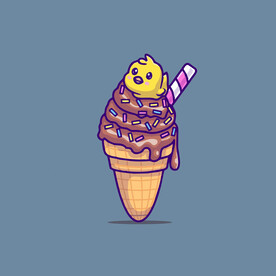 可爱小鸟冰激凌矢量卡通插画