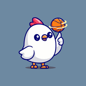 可爱小白鸡篮球矢量卡通插画