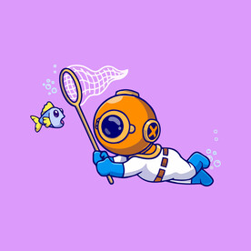 可爱潜水员矢量卡通插画