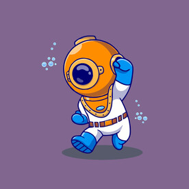 可爱潜水员矢量卡通插画