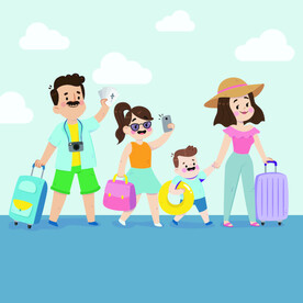 一家四口出门旅游度假