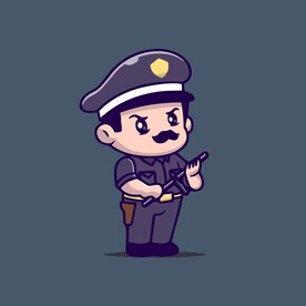 可爱拿警棍警察Q版卡通插画