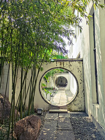 中式竹子园林 圆形门