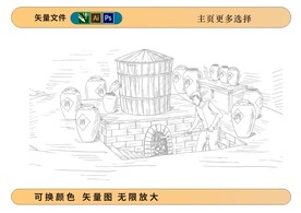 煮酒蒸馏酒制酒线稿图