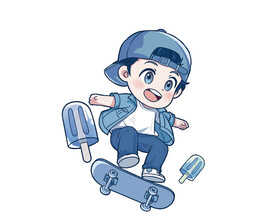 卡通滑板清凉男孩
