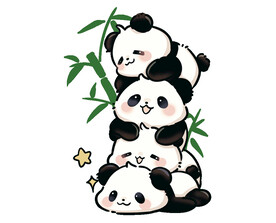 卡通叠熊猫