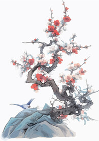 中式水墨画梅花 