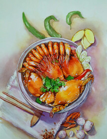 手绘虾蟹大拼盘