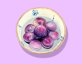 手绘紫薯汤圆