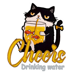 卡通猫咪饮茶图案