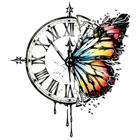 卡通时钟蝴蝶图案
