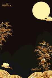 中秋节月亮烫金黑金节日素材