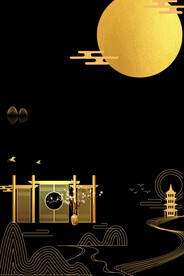 中秋节月亮烫金黑金节日素材