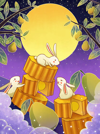 中秋节国潮风插画海报