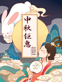 中秋节国潮风插画海报