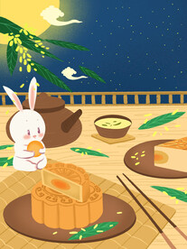 中秋节月饼插画海报