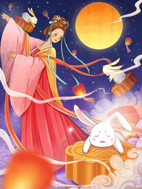 中秋节嫦娥国潮风海报