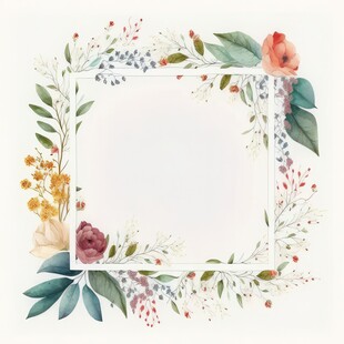 叶片树叶的边框水彩画风格插画