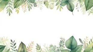 叶片树叶的边框水彩画风格插画