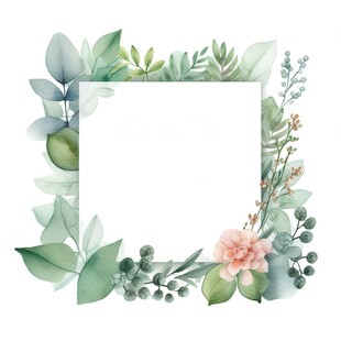 叶片树叶的边框水彩画风格插画