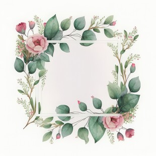 叶片树叶的边框水彩画风格插画