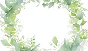 叶片树叶的边框水彩画风格插画