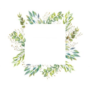 叶片树叶的边框水彩画风格插画