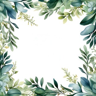 叶片树叶的边框水彩画风格插画