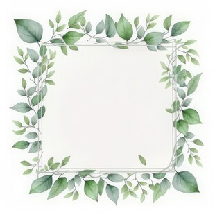 叶片树叶的边框水彩画风格插画