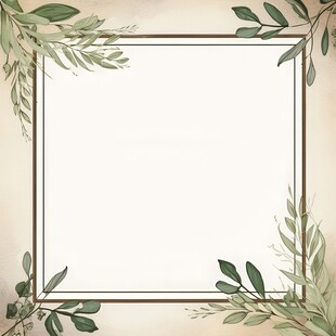 叶片树叶的边框水彩画风格插画