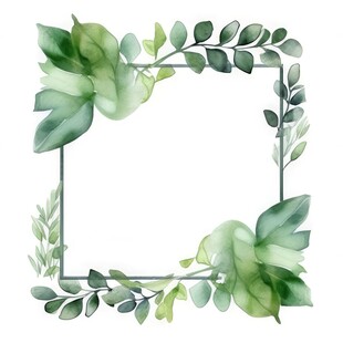 叶片树叶的边框水彩画风格插画