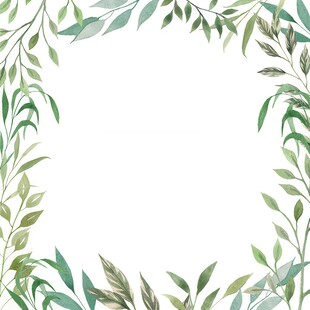 叶片树叶的边框水彩画风格插画