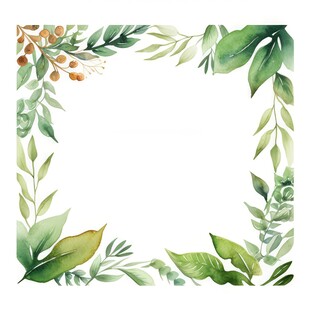 叶片树叶的边框水彩画风格插画
