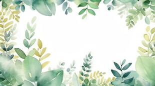 叶片树叶的边框水彩画风格插画