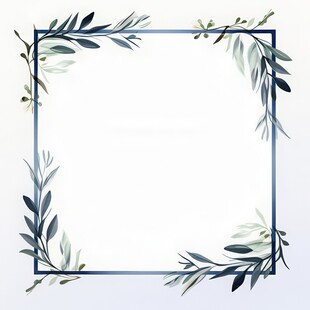 叶片树叶的边框水彩画风格插画