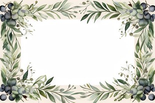 叶片树叶的边框水彩画风格插画