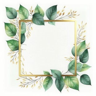 叶片树叶的边框水彩画风格插画