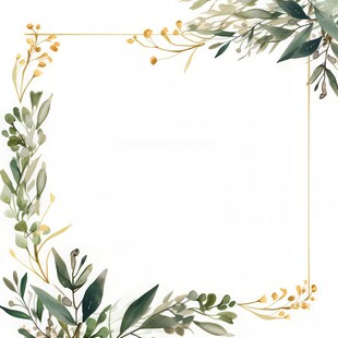 叶片树叶的边框水彩画风格插画