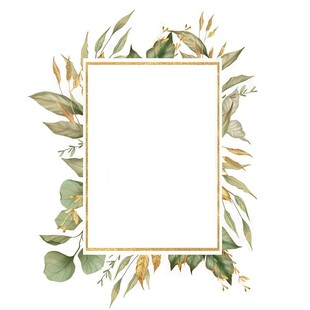 叶片树叶的边框水彩画风格插画