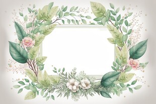 叶片树叶的边框水彩画风格插画