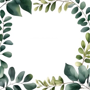 叶片树叶的边框水彩画风格插画