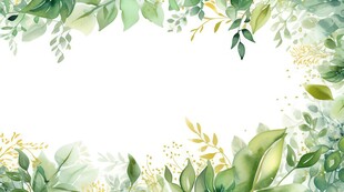 叶片树叶的边框水彩画风格插画