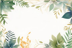 叶片树叶的边框水彩画风格插画