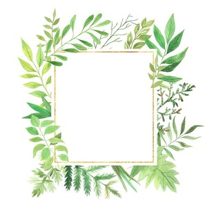 叶片树叶的边框水彩画风格插画