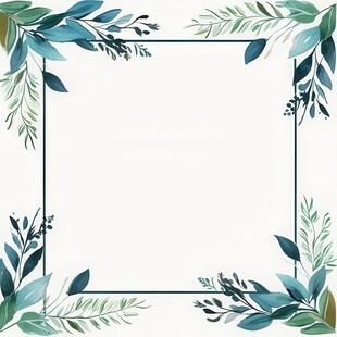 叶片树叶的边框水彩画风格插画