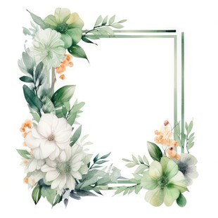 叶片树叶的边框水彩画风格插画