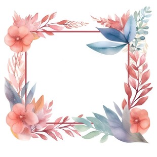 叶片树叶的边框水彩画风格插画