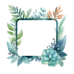 叶片树叶的边框水彩画风格插画