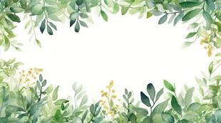 叶片树叶的边框水彩画风格插画