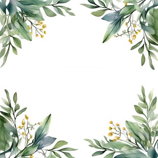 叶片树叶的边框水彩画风格插画